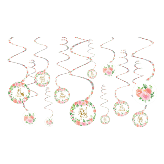 Geboorte Hangdecoratie Meisje Bloemen 61cm 12st van Riethmueller koop je bij Partywinkel