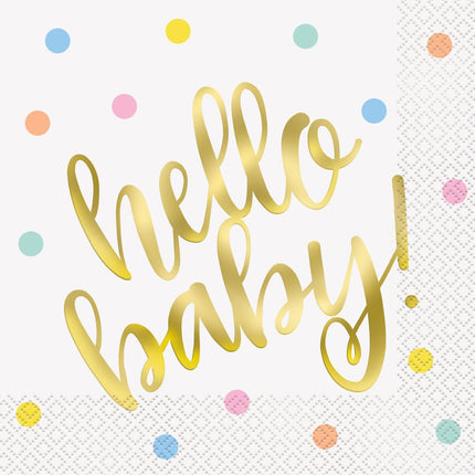 Geboorte Servetten Hello Baby Babyshower 33cm 16st van Unique koop je bij Partywinkel