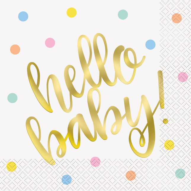 Geboorte Servetten Hello Baby Babyshower 33cm 16st van Unique koop je bij Partywinkel