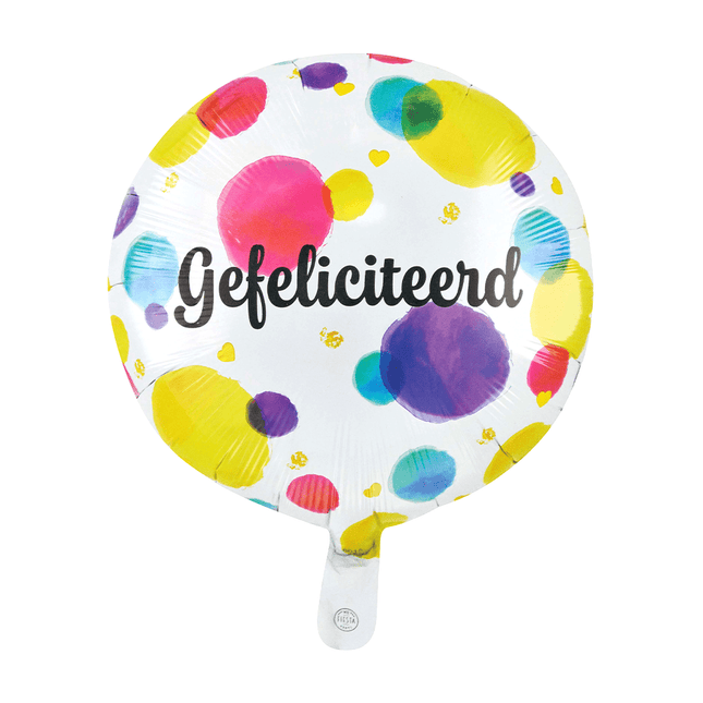 Gefeliciteerd Helium Ballon Gekleurd Stippen Leeg 45cm van WeFiesta koop je bij Partywinkel