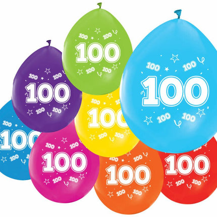 Gekleurde Ballonnen 100 Jaar 30cm 8st van WeFiesta koop je bij Partywinkel