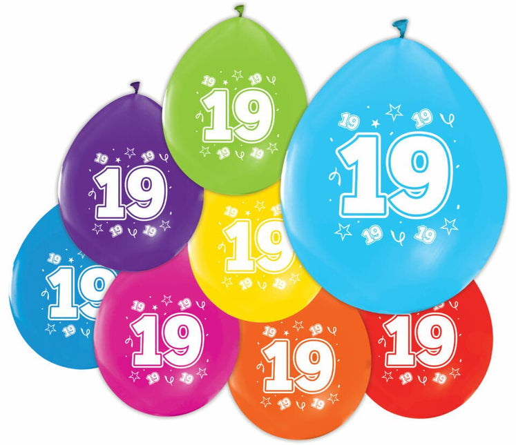 Gekleurde Ballonnen 19 Jaar 30cm 8st van WeFiesta koop je bij Partywinkel