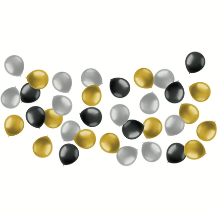 Gekleurde Ballonnen Zwart Goud Zilver Metallic 13cm 50st van Folat koop je bij Partywinkel