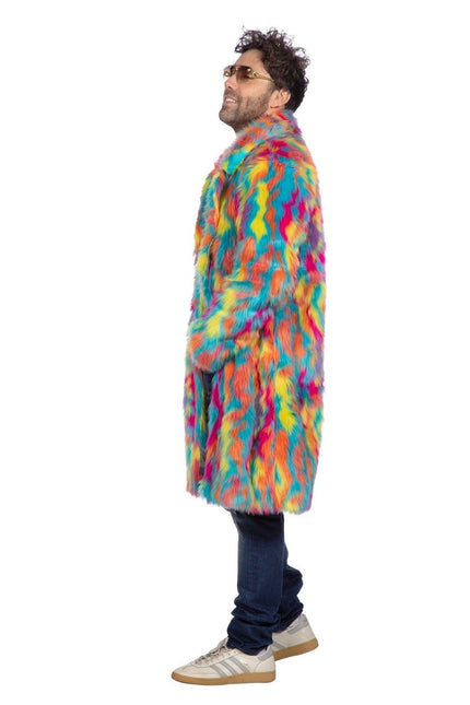 Gekleurde Bontjas Heren Lang van Wilbers & Wilbers koop je bij Partywinkel