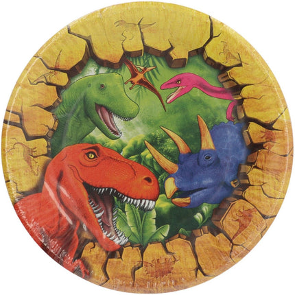 Gekleurde Dino Borden 23cm 8st van Folat koop je bij Partywinkel