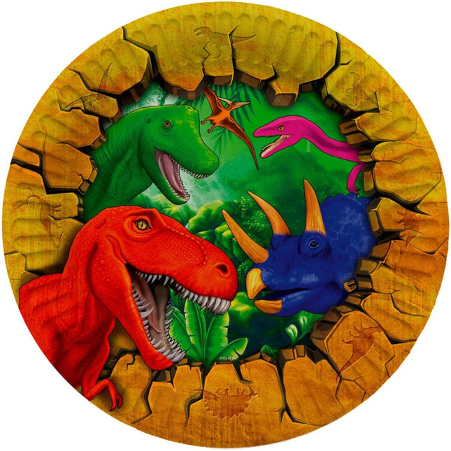 Gekleurde Dino Borden 23cm 8st van Folat koop je bij Partywinkel