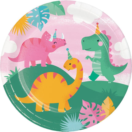 Gekleurde Dino Borden 23cm 8st van Creative Converting koop je bij Partywinkel