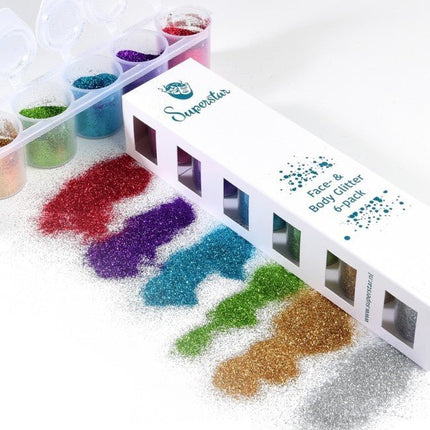 Gekleurde Glitters Happy Fine 6st van Superstar koop je bij Partywinkel