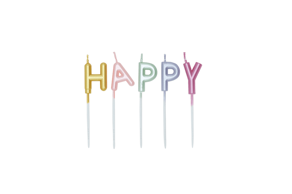 Gekleurde Kaarsen Happy Birthday Pastel van WeFiesta koop je bij Partywinkel