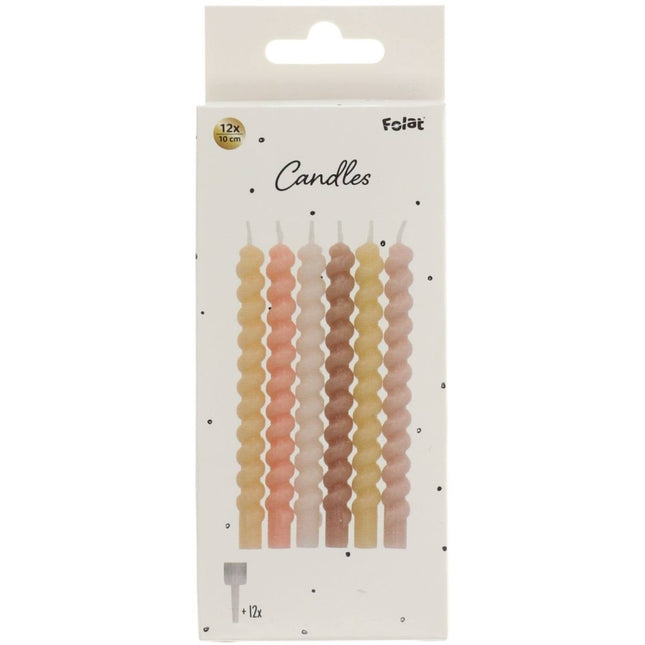 Gekleurde Kaarsen Pastel Gedraaid 6st van Folat koop je bij Partywinkel