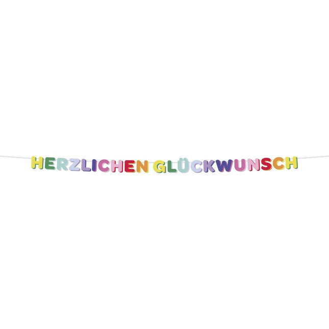 Gekleurde Letterslinger Herzlich Glückwunsch 2,6m van Folat koop je bij Partywinkel