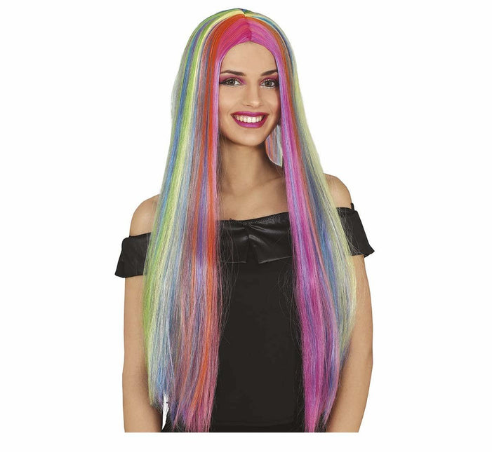Gekleurde Pruik Lang Haar van Fiestas Guirca koop je bij Partywinkel