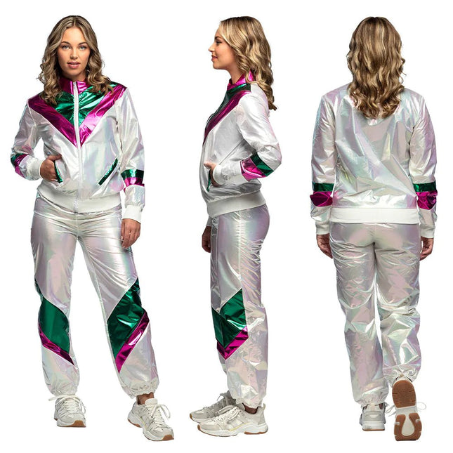 Gekleurde Trainingspak Fout Dames Holografisch van Boland koop je bij Partywinkel