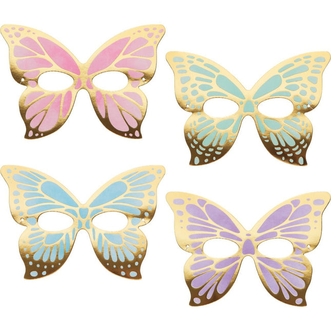 Gekleurde Vlinder Maskers 19cm 8st van Creative Converting koop je bij Partywinkel