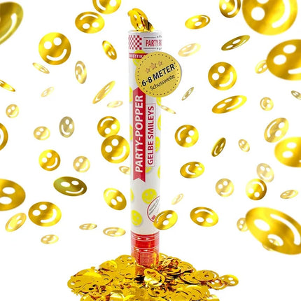 Smiley Confetti Cannon, Gold, 40 cm