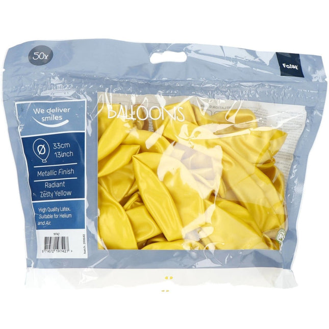 Gele Ballonnen Metallic Zesty Yellow 33cm 50st van Folat koop je bij Partywinkel