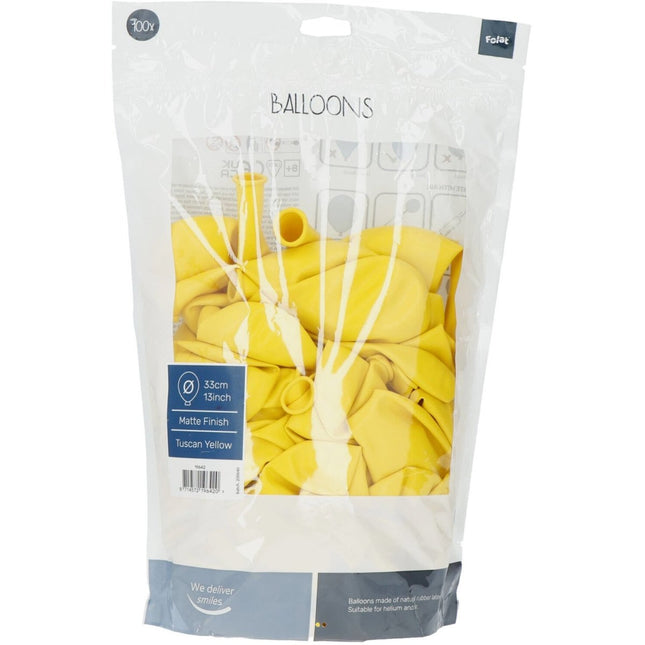 Gele Ballonnen Tuscan Yellow 33cm 100st van Folat koop je bij Partywinkel