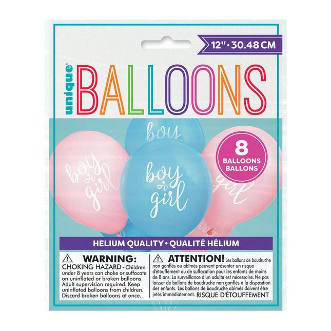 Gender Reveal Ballonnen Boy Or Girl 30cm 8st van Unique koop je bij Partywinkel