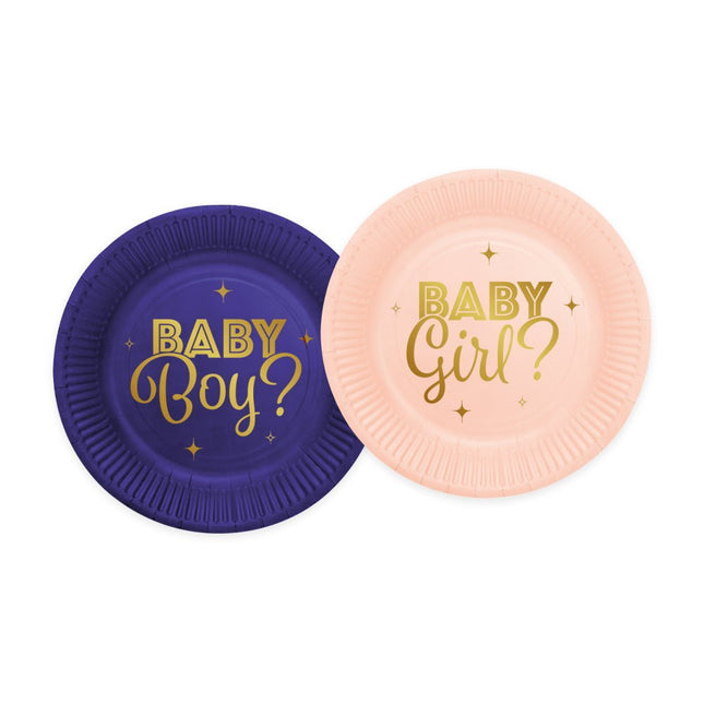 Gender Reveal Borden Blauw Roze 18cm 8st van WeFiesta koop je bij Partywinkel