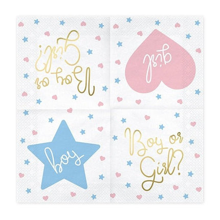 Gender Reveal Servetten Boy Or Girl 33cm 20st van Partydeco koop je bij Partywinkel