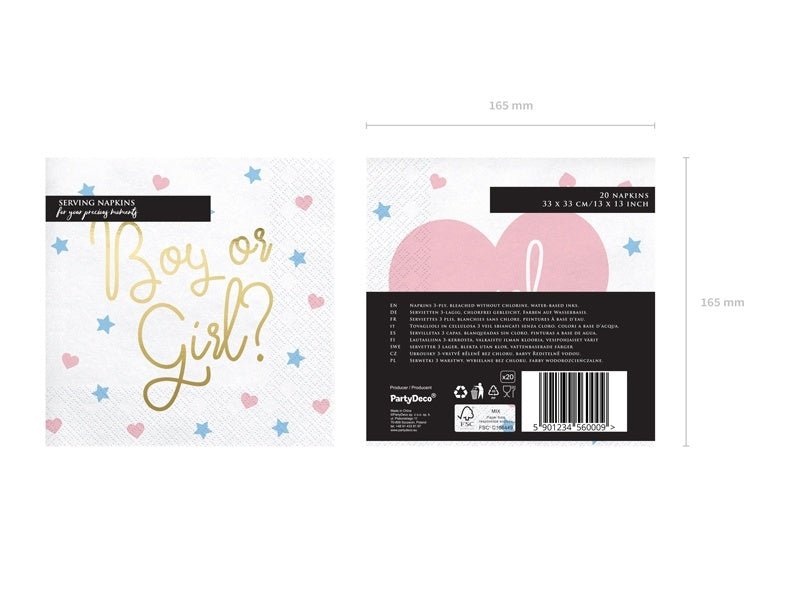 Gender Reveal Servetten Boy Or Girl 33cm 20st van Partydeco koop je bij Partywinkel
