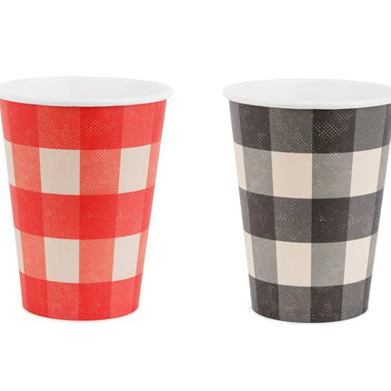 Geruite papieren bekers, mix, 400 ml van Partydeco koop je bij Partywinkel