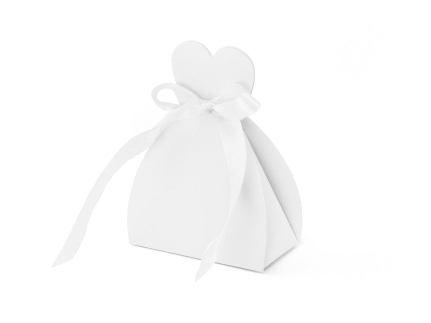Geschenkdoosjes Hart Wit met Strik 6,5cm 10st van Partydeco koop je bij Partywinkel