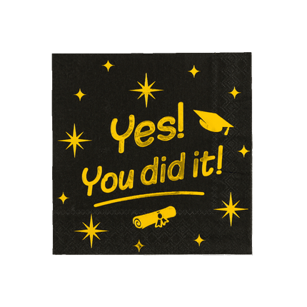 Geslaagd Servetten Zwart Goud Yes You Dit It! 19cm 16st van Paper Dreams koop je bij Partywinkel