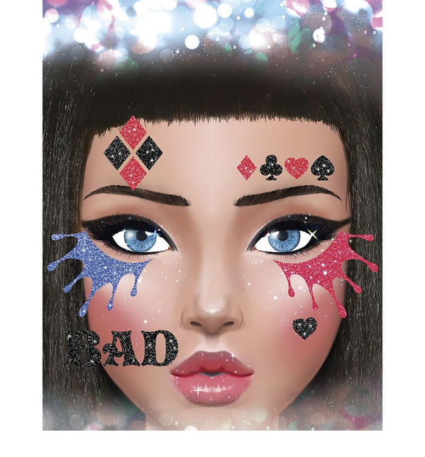 Gezicht Stickers Harley Quinn Glitter 20cm van Fiestas Guirca koop je bij Partywinkel