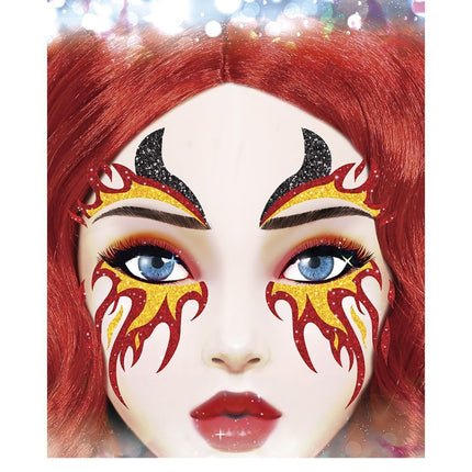 Gezicht Stickers Vuur Glitter 20cm van Fiestas Guirca koop je bij Partywinkel