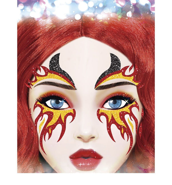 Gezicht Stickers Vuur Glitter 20cm van Fiestas Guirca koop je bij Partywinkel
