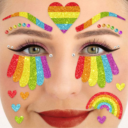 Rainbow Fake Tattoos for the Face with Glitter