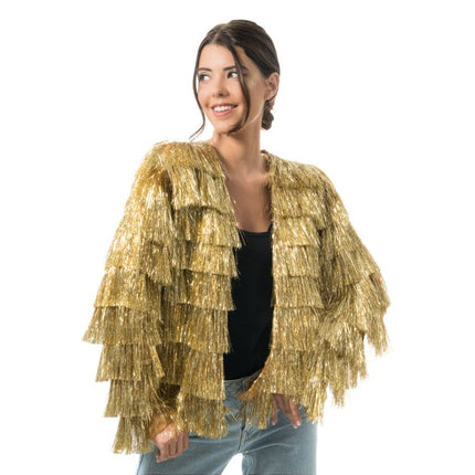 Gold Tinsel Jacket with Fringe for Women