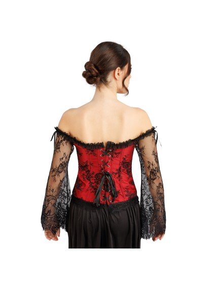 Gothic Korset Dames Rood Zwart Met Kanten Mouwen van CHAKS koop je bij Partywinkel