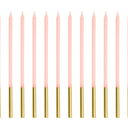 Goud Roze Kaars 14cm 12st van Partydeco koop je bij Partywinkel