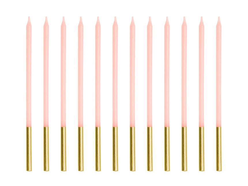 Goud Roze Kaars 14cm 12st van Partydeco koop je bij Partywinkel