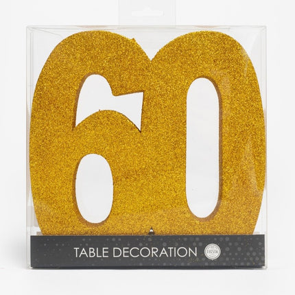 Goud Tafeldecoratie Cijfer 60 Glitter 20,5cm van WeFiesta koop je bij Partywinkel