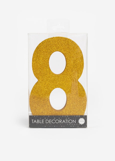 Goud Tafeldecoratie Cijfer 8 Glitter 20,5cm van WeFiesta koop je bij Partywinkel