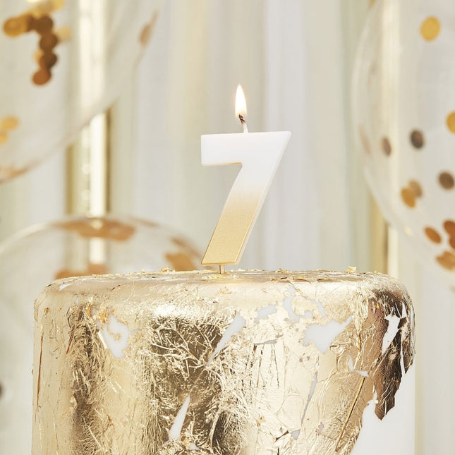 Goud Witte Kaars 7 Jaar 5cm van Ginger Ray koop je bij Partywinkel