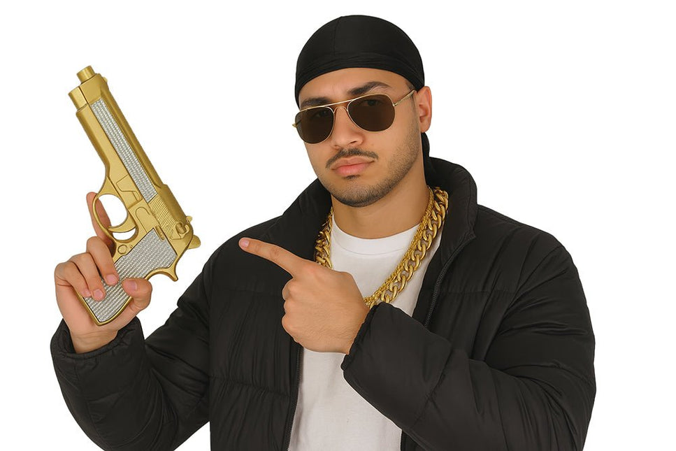 Goud Zilveren Nep Pistool Glitters van Fiestas Guirca koop je bij Partywinkel
