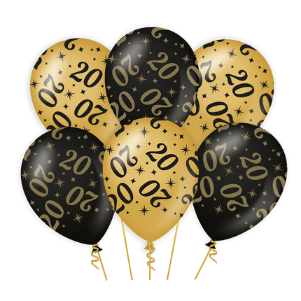 Goud Zwarte Ballonnen 20 Jaar 30cm 6st van Paper Dreams koop je bij Partywinkel