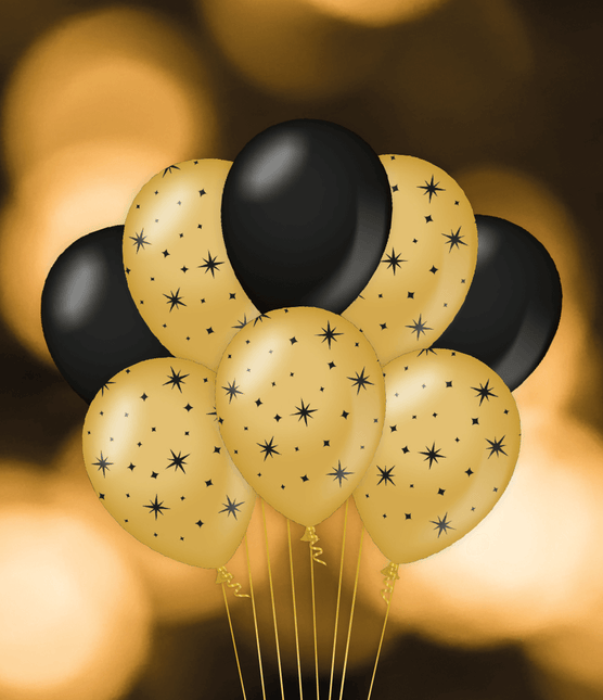 Goud Zwarte Ballonnen Sterren 30cm 6st van Paper Dreams koop je bij Partywinkel