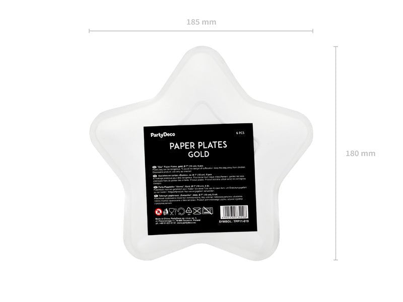 Gouden Borden Ster 18cm 6st van Partydeco koop je bij Partywinkel