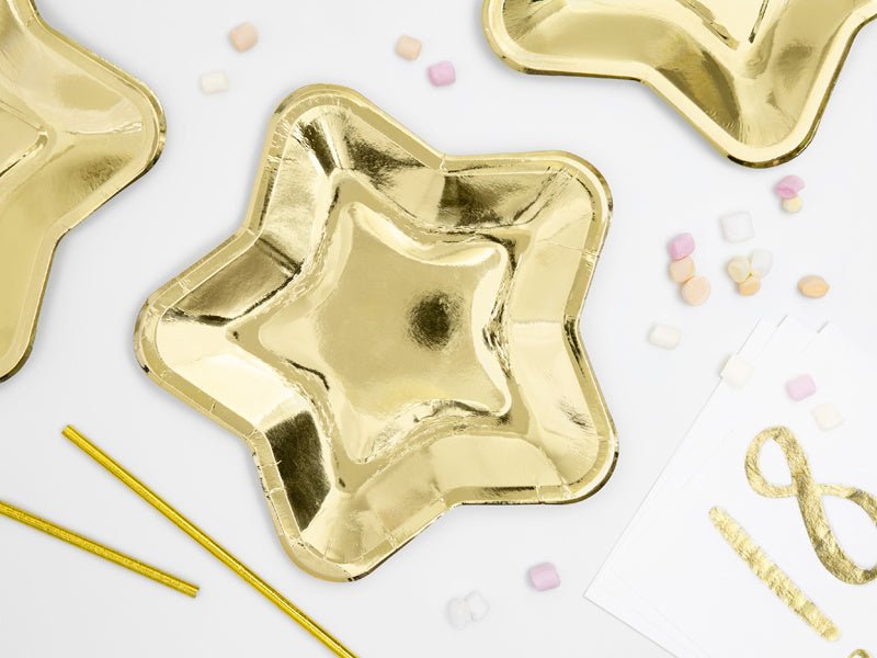Gouden Borden Ster 23cm 6st van Partydeco koop je bij Partywinkel