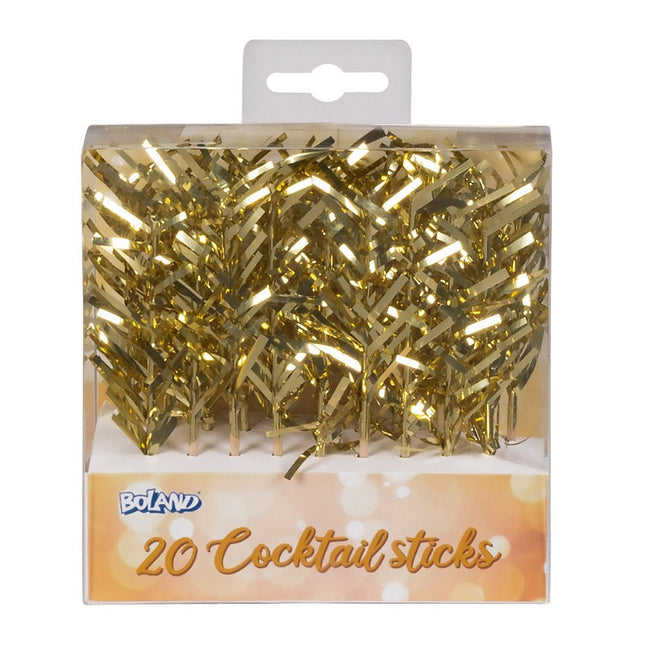 Gouden Cocktailprikkers 10cm 20st van Boland koop je bij Partywinkel
