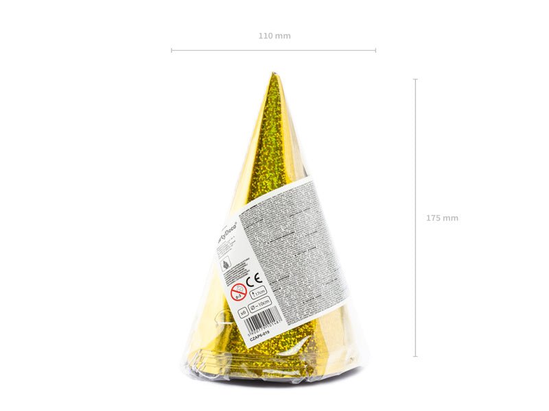 Gouden Feesthoedjes Holografisch 16cm 6st van Partydeco koop je bij Partywinkel