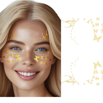 Gouden Gezicht Stickers Vlinders 14cm van Fiestas Guirca koop je bij Partywinkel