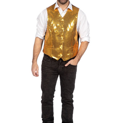 Gouden Gilet Heren Pailletten van Wilbers & Wilbers koop je bij Partywinkel