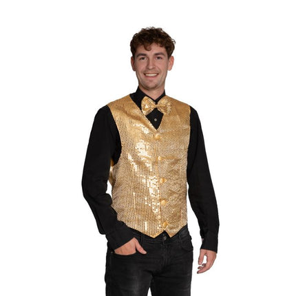 Gouden Gilet Met Strik 2 delig van Partychimp koop je bij Partywinkel