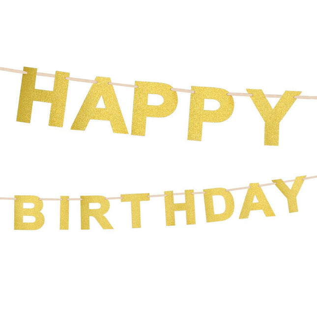 Gouden Happy Birthday Letterslinger 2,25m van Boland koop je bij Partywinkel